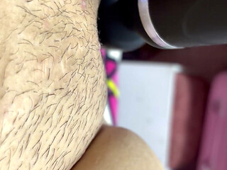 Hot mom plays with her vibrator in her delicious hairy pussy