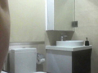 Playing with My Big Thick Cock as I Watch My Step Sister Shower