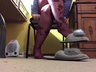 Kinky shoeplay with nylon-clad feet