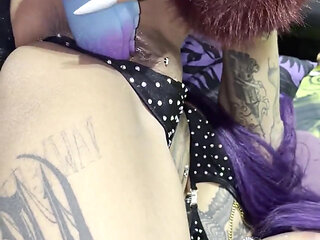 Goth Girl Cosplaying as Yoruichi Shihouin, Fucks Her Tight Pierced Pussy with Fantasy Dildo