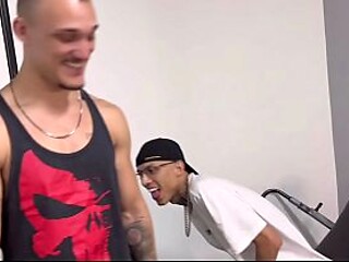 Twink eats Latina prostitute's pussy during private lesson