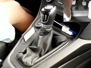 Cool Pedal Pumping and Driving in Nude Pantyhose and White Flats