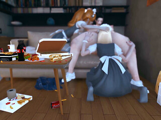 Fast Food Diva. Two Maids Pleasure Their Mistress While Watching TV. Emptie41