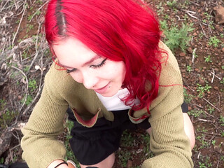 Outdoor Blowjob with Hot Redhead - Cum in Mouth