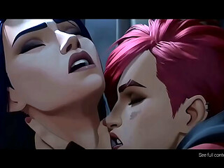 Vi x Caitlyn lesbian kissing (Arcane, League of Legends / AI generated)