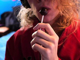 Kit fucks themself with lolly pop and dildo