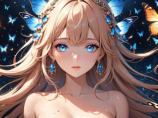 Butterfly Radiance a Beautiful Young Woman with Glowing Wings Around Her