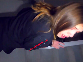 While Parents Are at Home We Fuck in the Staircase - Cum in Panties and Wear - POV