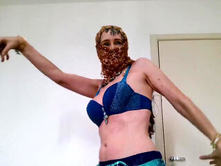 Brazilian Miss as an Arabian belly dancer dancing and cumming