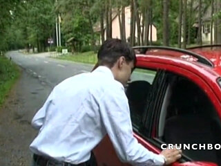 Sexy young dudes fucking in the car exhib