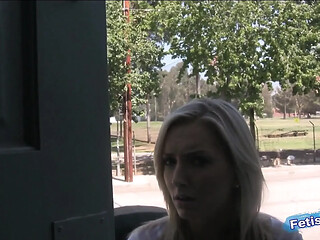 Petite blonde babe gets her tight little pussy pounded by an older guy