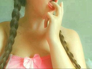 horny and naughty student showing her tongue , mouth watering and masturbation