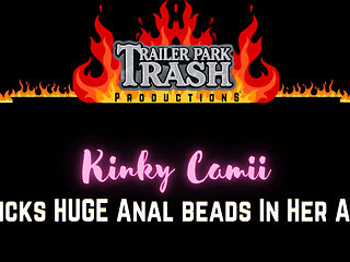 Kinky Camii Sticks Huge Anal Beads in Her Super Tight Asshole