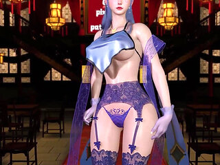 3D hot cosplay babe sitting on the big cock