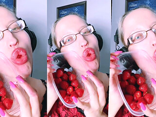 Asmr Strawberry Eating - Asmr, Eye Glasses, Gianess, Lipstick, Big Lips, Mough, Food, Face Fetish, Long Nails