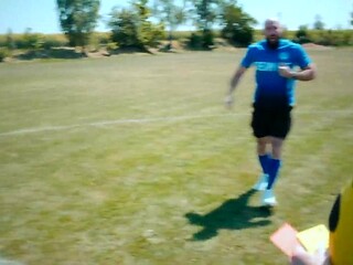 Horny footballers gang bang fit MILF in public