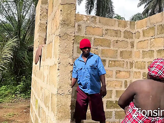 Hot house help and the gatekeeper get naughty in a construction zone