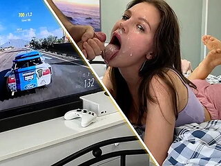 She was Just Playing Xbox and Suddenly got a Deep Slobbery Throat Fuck