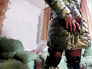 Dominant MILF Glossy Grey Downjacket POV. Deepthroat, Hard Doggy and Double Cum preview