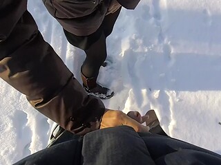 Snow-covered babe fucked in the frozen forest