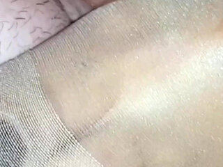 Dani Rubs His Big Dick on Sexy Legs of His Partner in Amazing Tan Pantyhose
