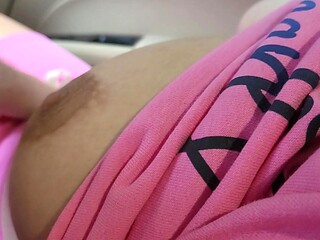 18-year-old cutie flashes her big tits and pussy in the car