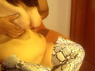 Real Amateur MILF Playing With Her Natural Hanging Tits - Saggy Boobs Tease