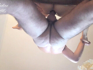 He fucks me in the ass on the table and makes me feel a strong orgasm! He cums inside my ass and I wipe his cock with my mouth! 2/2  Amateur Couple