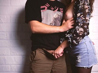 She gives a blowjob to her boyfriend in a sexy blouse and allows him to cum in her mouth.