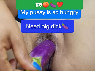 Nepali Teen Girl Masturbates with Brinjal - Homemade Desi Fingering Video