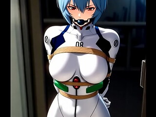 Rei ayanami in white tight suit bounded