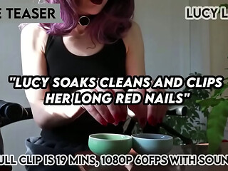 &quot_Lucy Soaks Cleans and Clips Her Long Red Nails&quot_