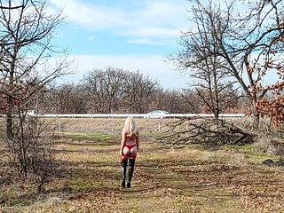 Little Whore Strips off Her Red Bodysuit on the Highway Part 1