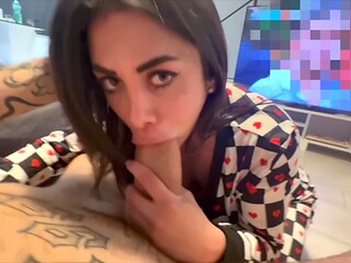 Italian Schoolgirl deep throats big cock and cums on her face