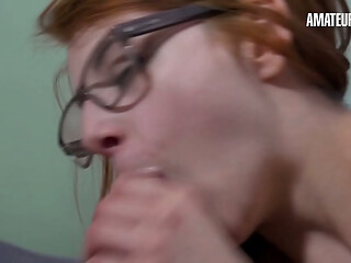 Sloppy Deepthroat From a Tattooed Redhead in Glasses... She Slurps and Gags