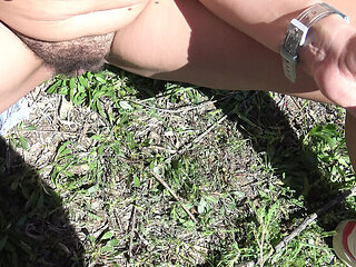 Stepmom Susan Pissing Outdoor - Hairy MILF Pees on Beach Voyeur Runs Away