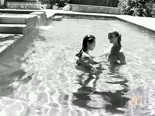 Classic Brett and Celeste Lesbian Sex Poolside