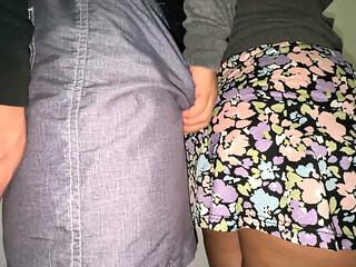 Risky! Big-assed Woman Touching a Stranger's Cock.