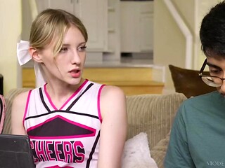 Blonde Virgin Cheerleader Melody Marks Gives Blowjob to Picked Stud