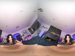 Lusty Scarlette Moon takes on all positions in a VR ride with a big dick