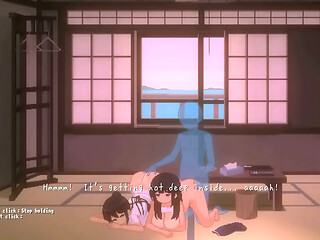 Hentai game Summer days vacation . Man having sex with 2 hot ladies