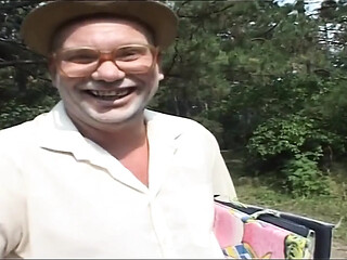 Teen MILF gives a harsh outdoor fuck to her lucky grandpa