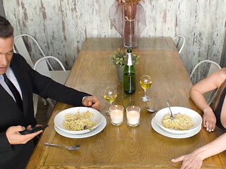 Latina MILF flirts over dinner then gets railed from behind