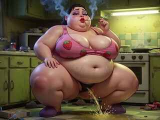 Smoking Pregnant BBW Pisses on Floor - Horny with Massive Belly