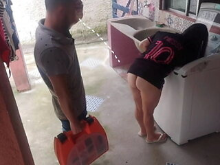 Married housewife pays washing machine repairman with her butt while husband is away