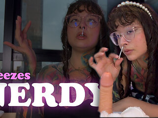 A Nerdy Girl with Glasses Sneezes on Your Dick