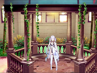 Cute princess gives a blowjobs while watching