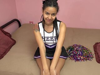 POV video of Latina cheerleader Alix Avery riding a white cock