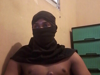 Masked big black cock masturbates