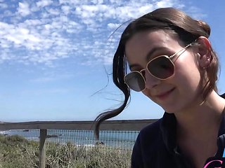 Exploring the beach on this date with Serena Hill, blowjob, and fucking her deep in public.